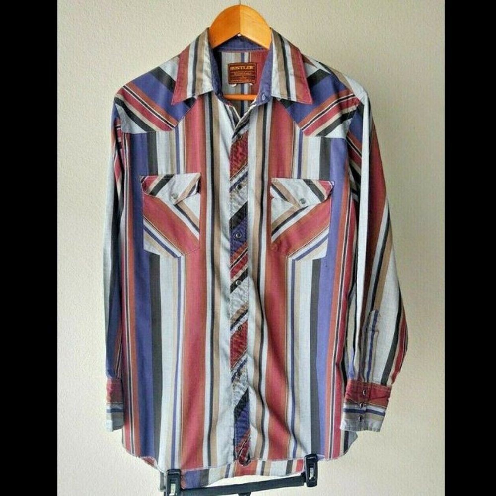 Rustler Vtg Striped Western Pearl Snap 16 32/33